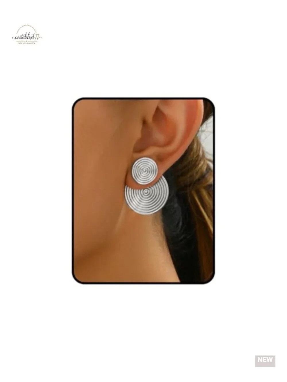 Geometric Double Disc Drop Earrings, Spiral Statement Lightweight Hypoallergenic